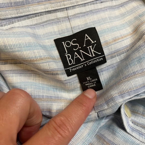 Jos. A. Bank 100% Linen Pastel Spring Striped Short Sleeve Button Up Shirt XL - Picture 2 of 8
